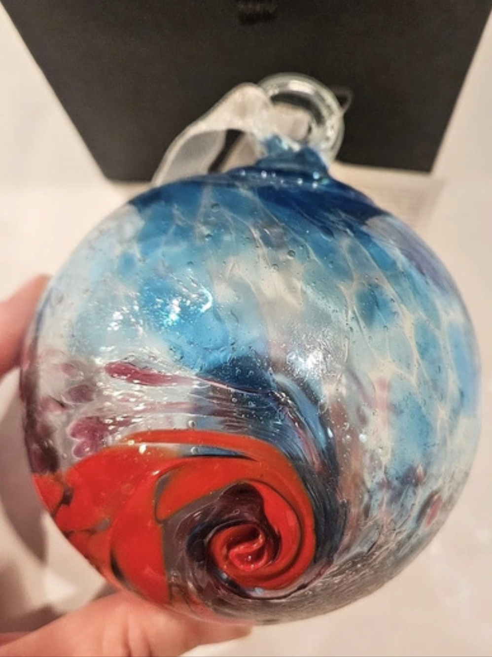Giftcraft Friendship Ball Blue & Red Hand Blown Glass Ornament NWT